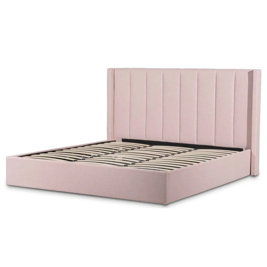 nivalis King Bed with Storage - Blush Pink Fabric - Notbrand