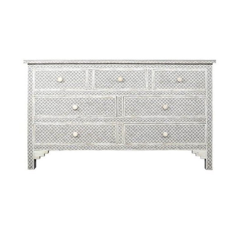 Irem Fish Scale Design Bone Inlay Chest of 7 Drawers Grey - Notbrand