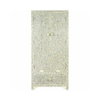 Miraya Floral Design Bone Inlay Almirah Cabinet Wardrobe in Grey - Notbrand