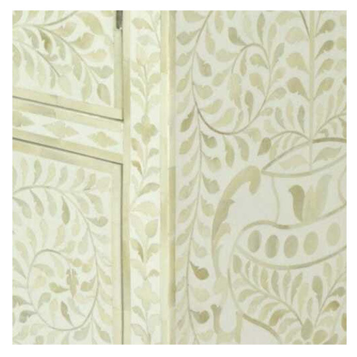 Miraya Floral Design Bone Inlay Almirah Cabinet Wardrobe in White - Notbrand