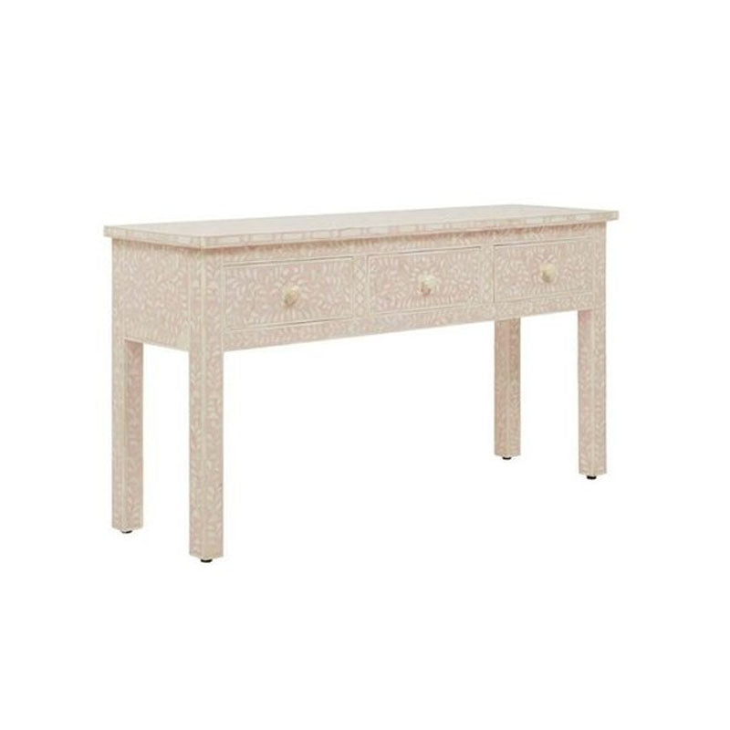 Floral Bone Inlay Console Table with 3 Drawers in Baby Pink - Notbrand