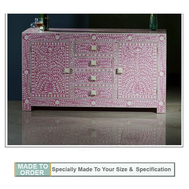 Floral Design Bone Inlay Cabinet Pink - Notbrand