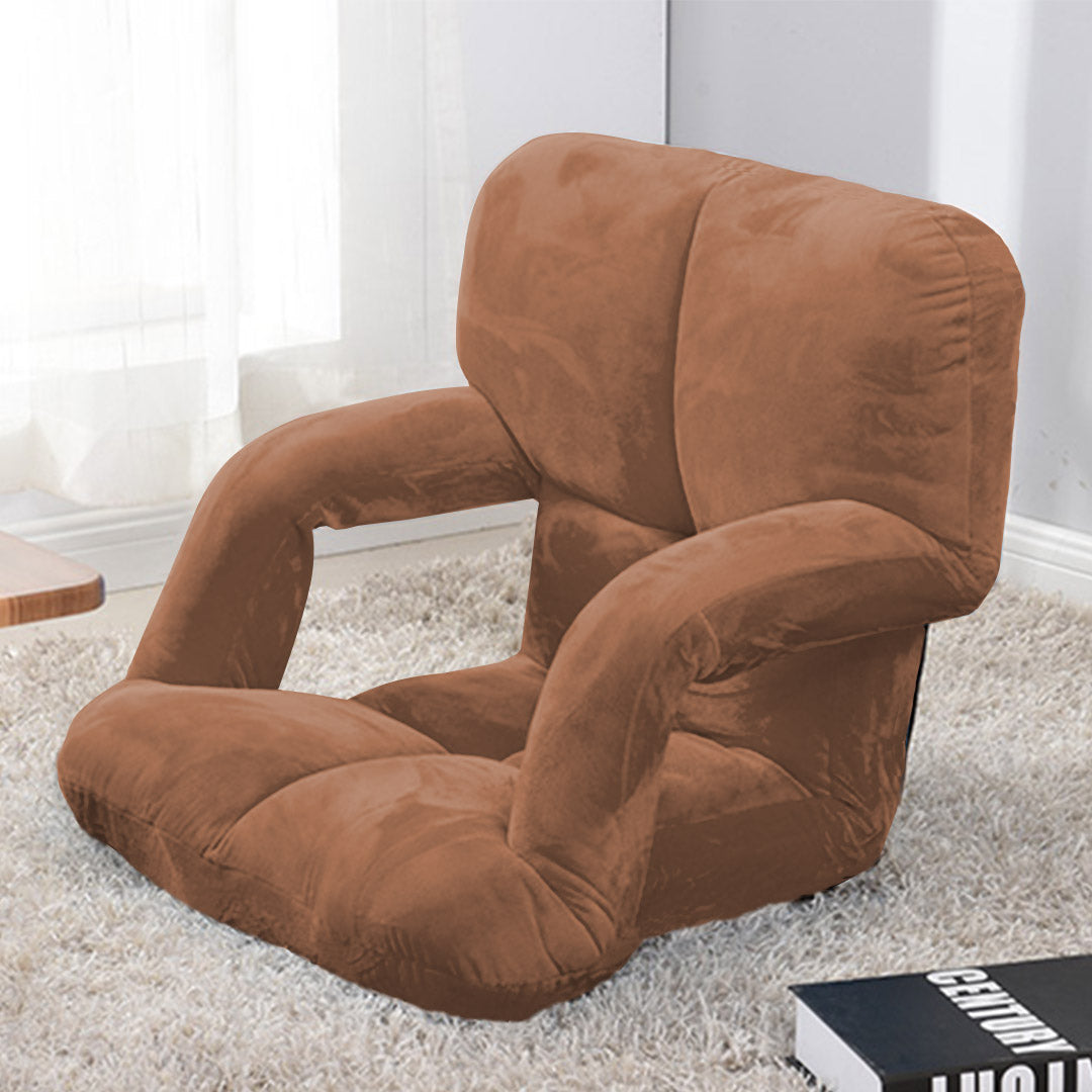 Foldable Floor Recliner Chair with Armrest - Coffee - Notbrand