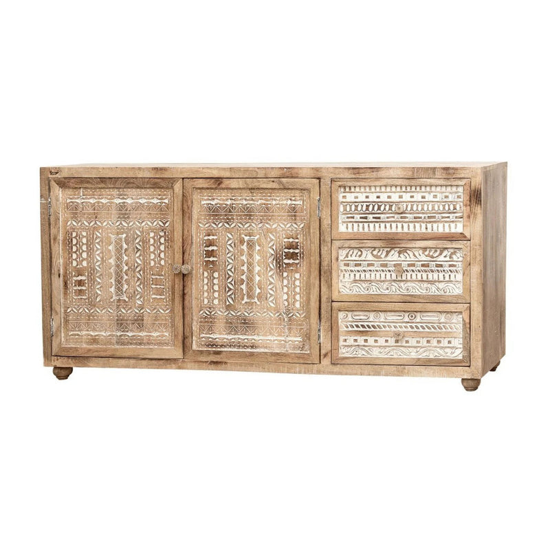 Frensco Hand Carved Wooden Sideboard - Natural & White - Notbrand
