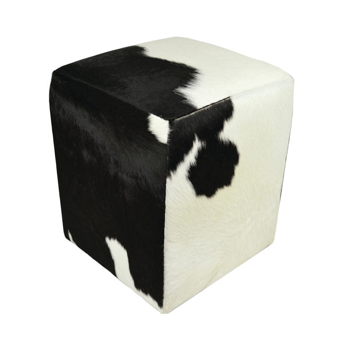 Black & White Fur Cube Leather Ottoman - Notbrand