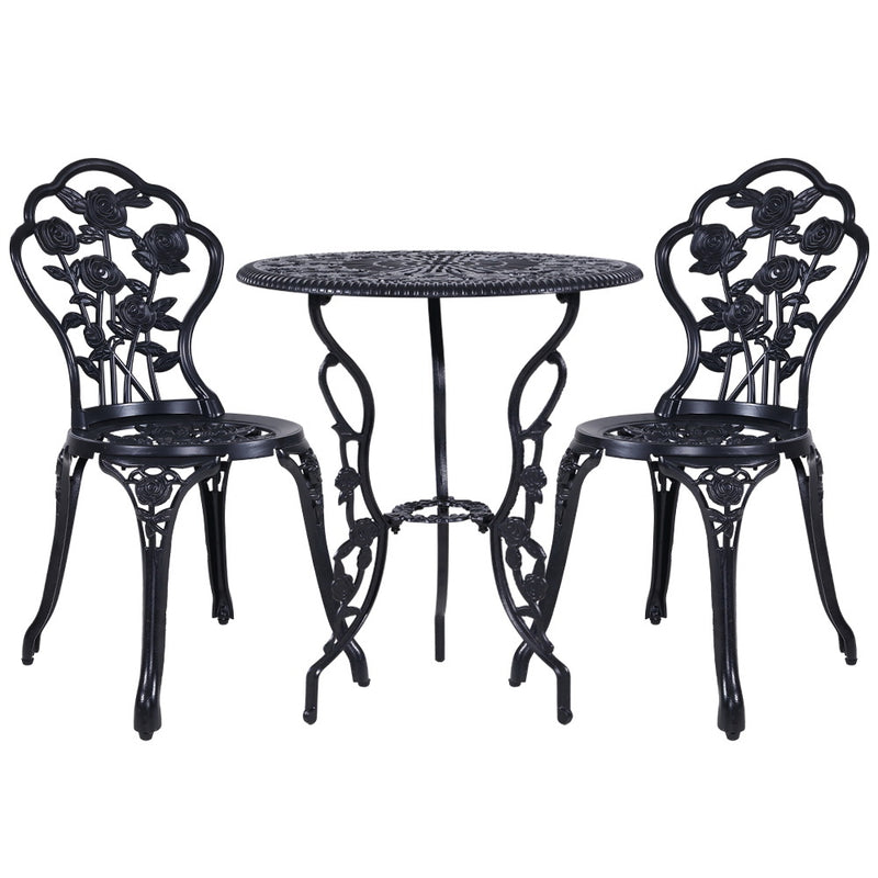 Gardeon 3PC Outdoor Setting Cast Aluminium Bistro Table Chair Patio Black - Notbrand
