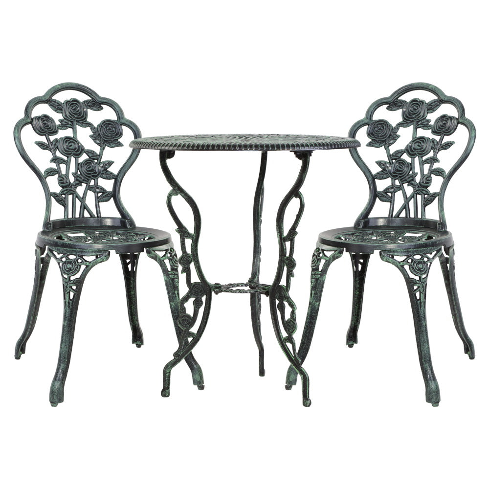 Gardeon Outdoor Furniture Chairs Table 3pc Aluminium Bistro Green - Notbrand