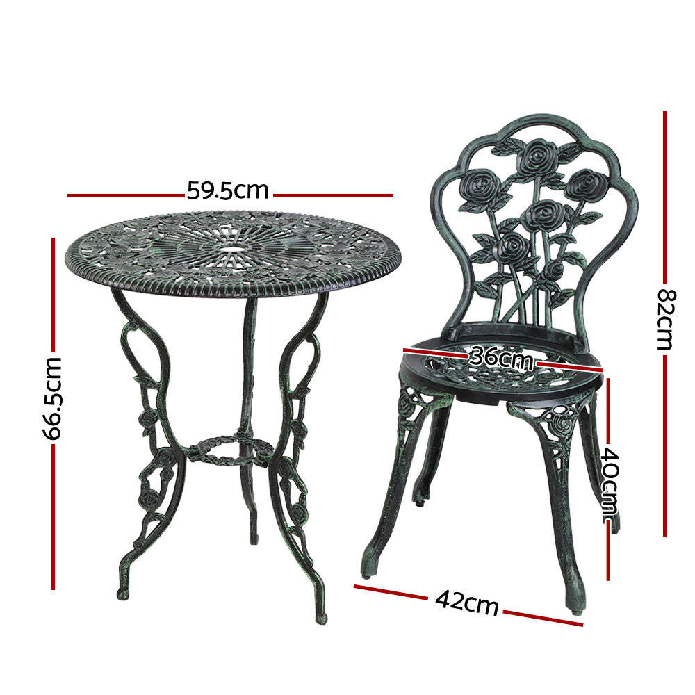 Gardeon Outdoor Furniture Chairs Table 3pc Aluminium Bistro Green - Notbrand