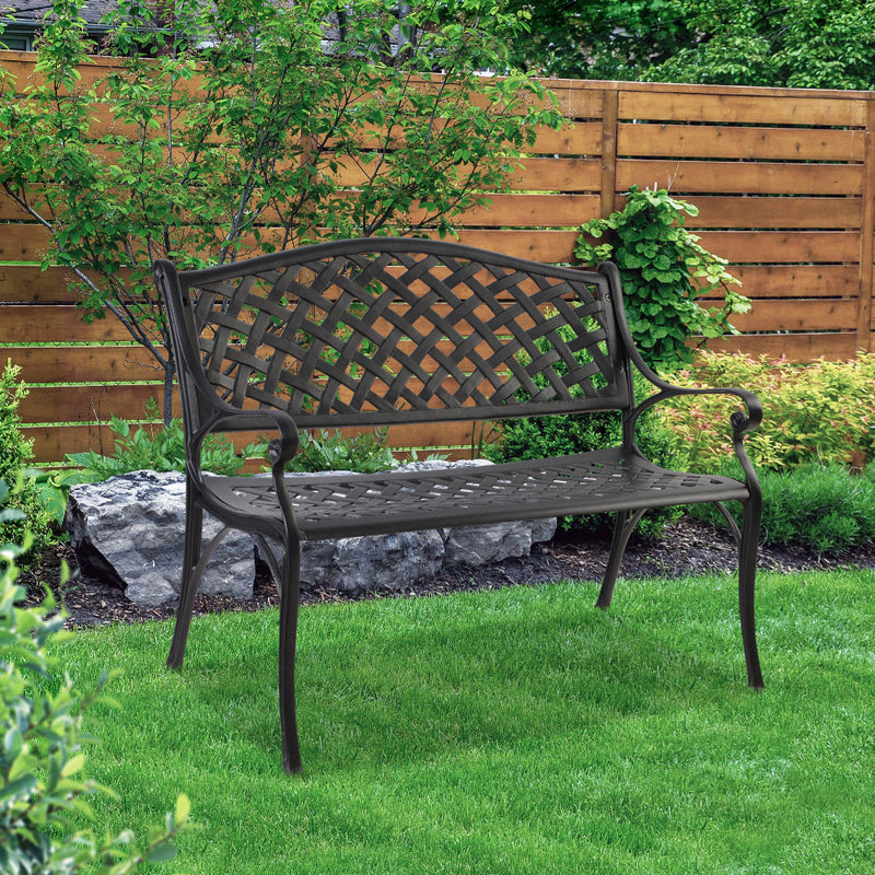 Gardeon Garden Bench Outdoor Seat Chair Cast Aluminium Park Black - Notbrand