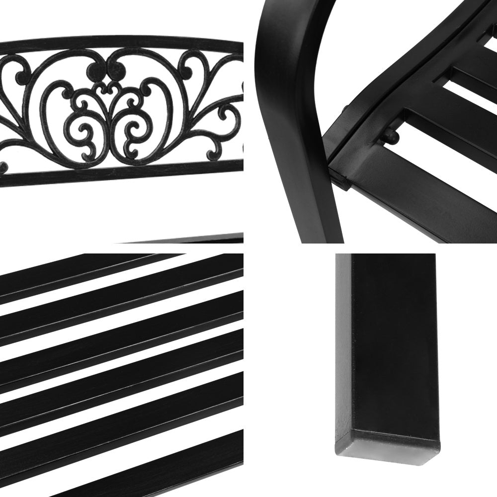 Garden Bench Seat Outdoor Chair Steel Iron Patio Furniture Lounge Porch Lounger Vintage Black Gardeon - Notbrand