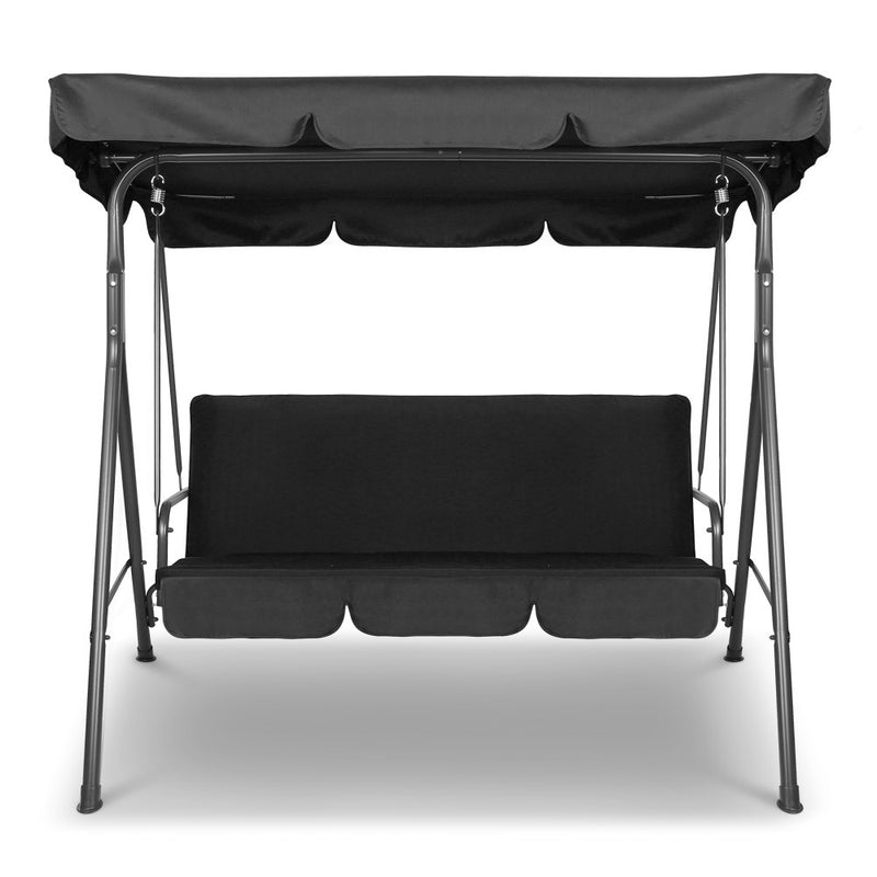 Gardeon Outdoor Furniture Swing Chair Hammock 3 Seater Bench Seat Canopy Black - Notbrand