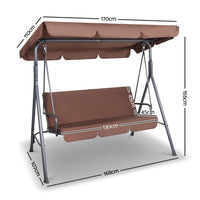 Gardeon 3 Seater Outdoor Canopy Swing Chair - Coffee - Notbrand