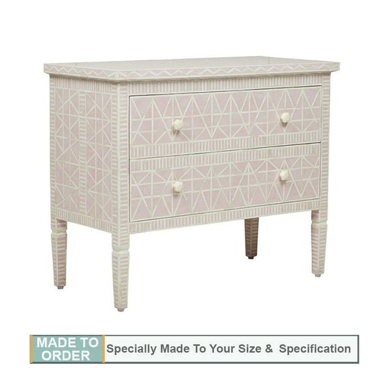 Geometric Design Bone Inlay Chest of 2 Drawers in Soft Pink - Notbrand