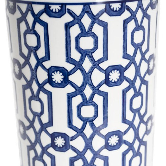 Geometric Porcelain Jar in White & Blue - Large - Notbrand