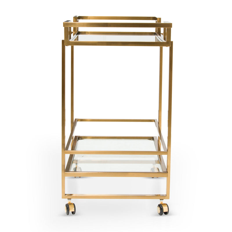 Lurjan 2 Shelve Glass Bar Cart - Brushed Gold - Notbrand