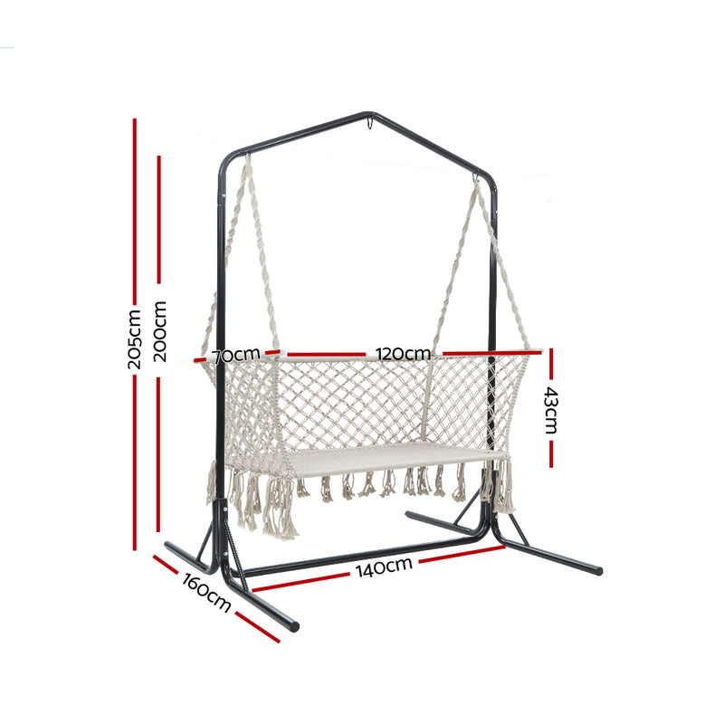 Gardeon Double Swing Hammock Chair with Stand Macrame Outdoor Bench Seat Chairs - Notbrand