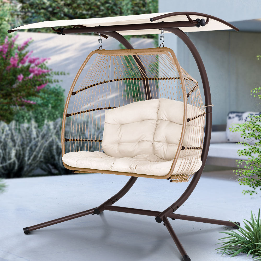 Abc Outdoor Furniture Lounge Hanging Swing Chair Egg Hammock Stand Rattan Wicker Latte - Notbrand