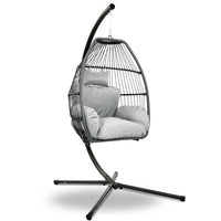 Gardeon Outdoor Furniture Egg Hammock Hanging Swing Chair Stand Pod Wicker Grey - Notbrand