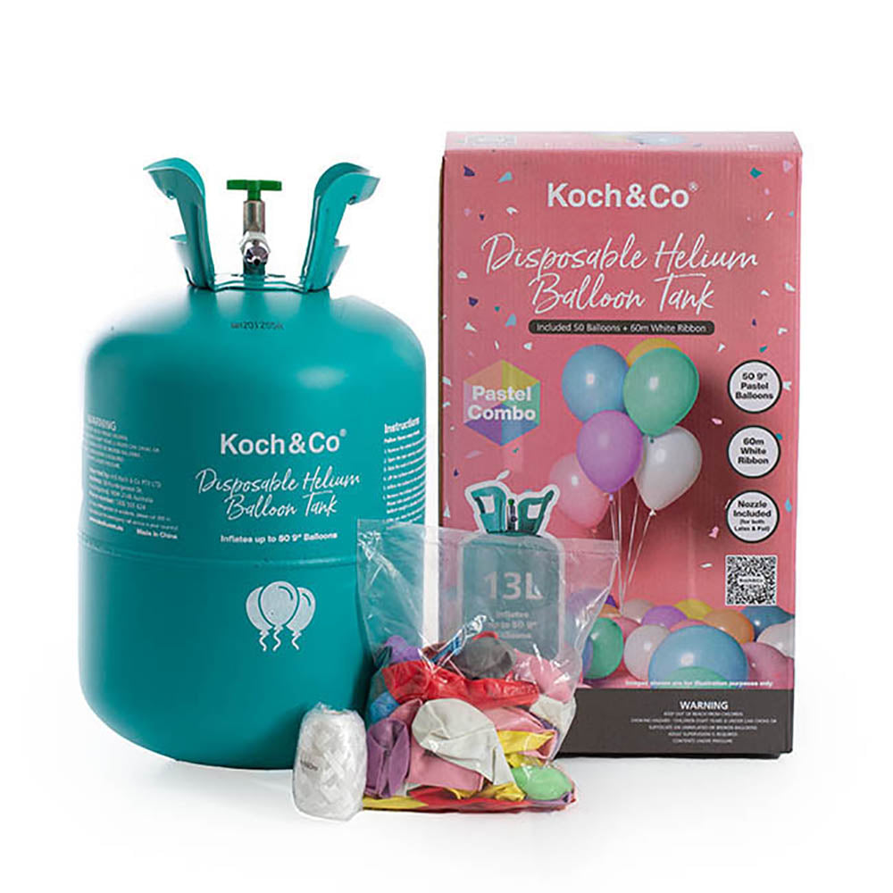 Helium Tank Kit with 50 Pastel Balloons - 9 inches - Notbrand