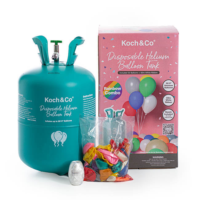 Helium Tank Kit with 50 Rainbow Balloons - 9 inches - Notbrand