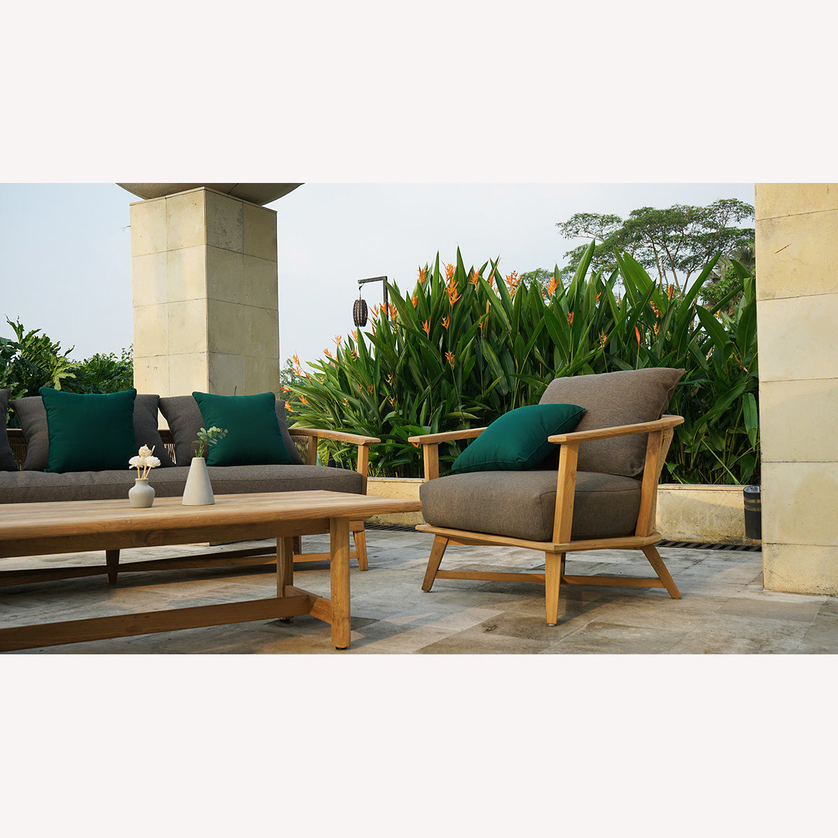 Herina Outdoor Upholstered Sofa in Cast Slate - 3 Seater - Notbrand