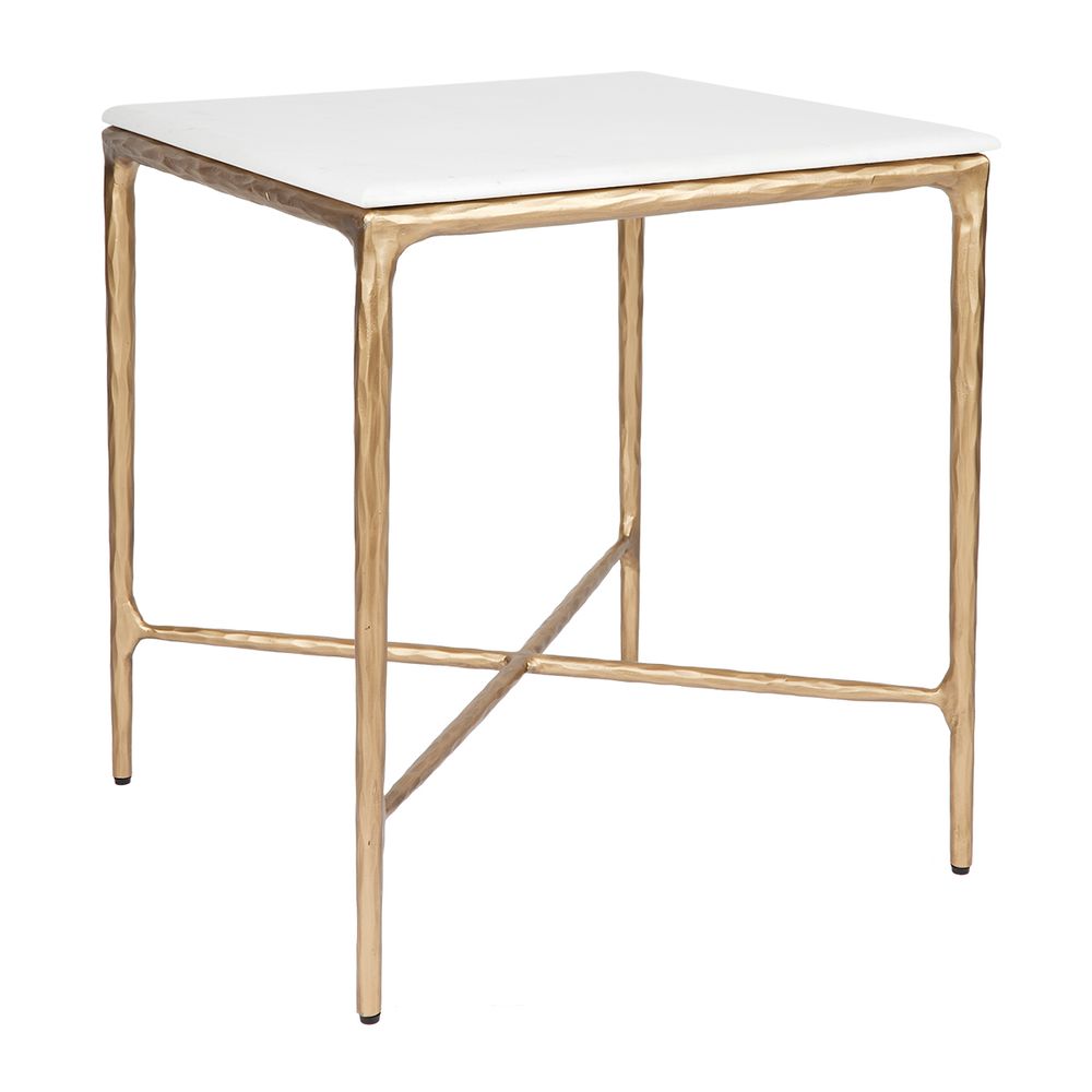 Heston Square Iron and Marble Side Table - Brass - Notbrand