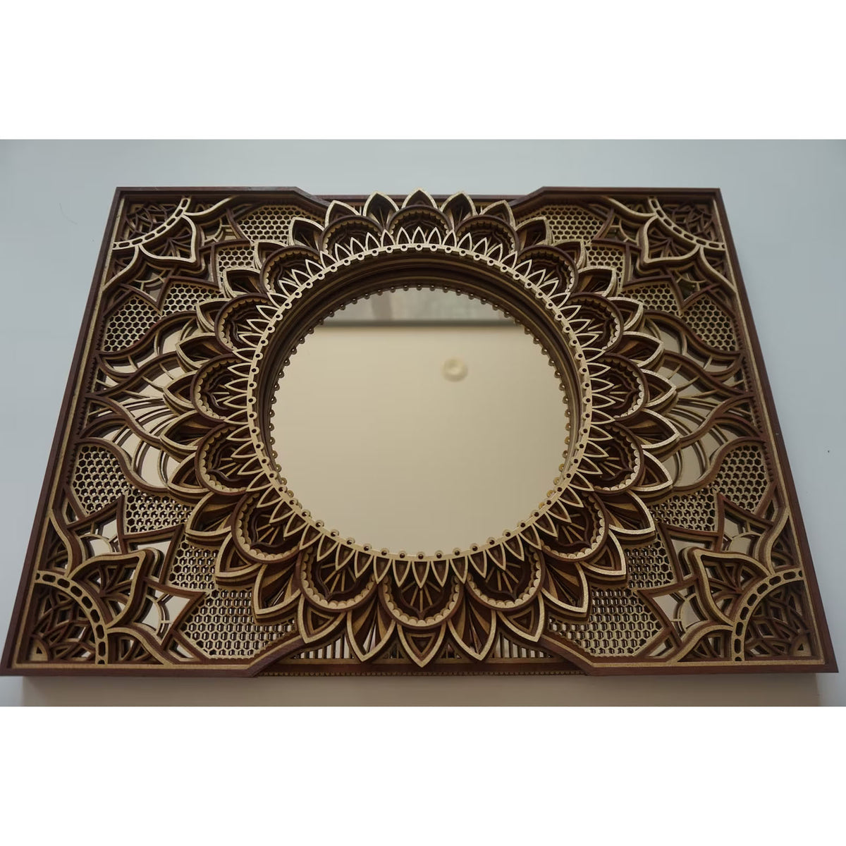 Hetel Wooden Mandala Ornate Mirror - Brown/Gold - Notbrand
