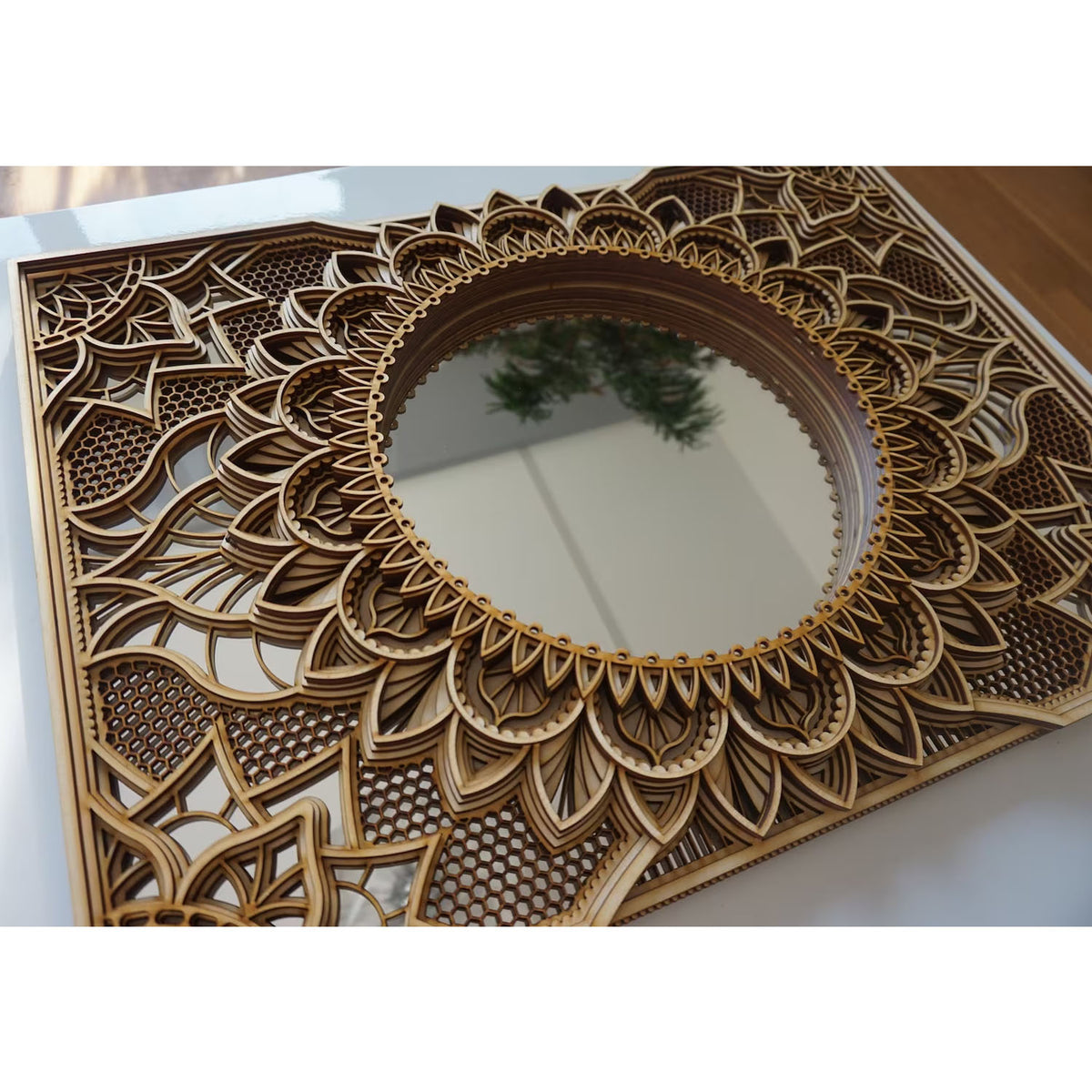 Hetel Wooden Mandala Ornate Mirror - Natural - Notbrand