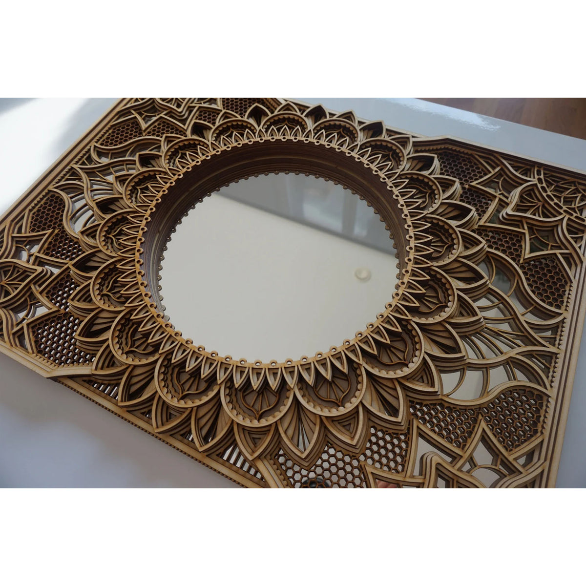Hetel Wooden Mandala Ornate Mirror - Natural - Notbrand