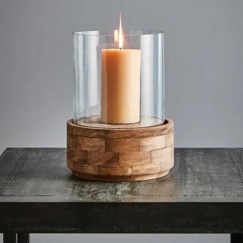 Amalfi Glass And Wood Hurricane Lamp - Small - Notbrand