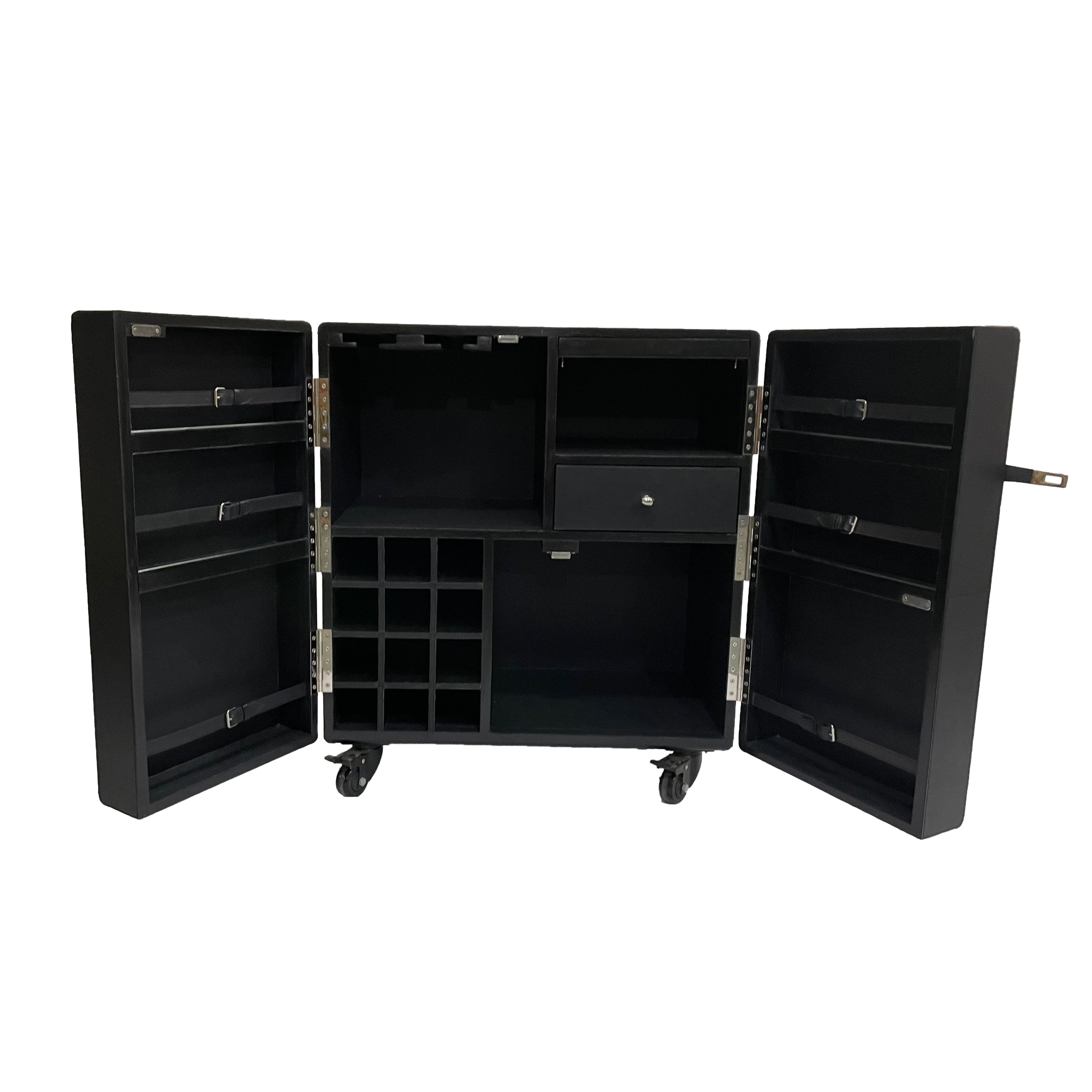 Benedict Bar Cabinet Cart Black Leather - Notbrand