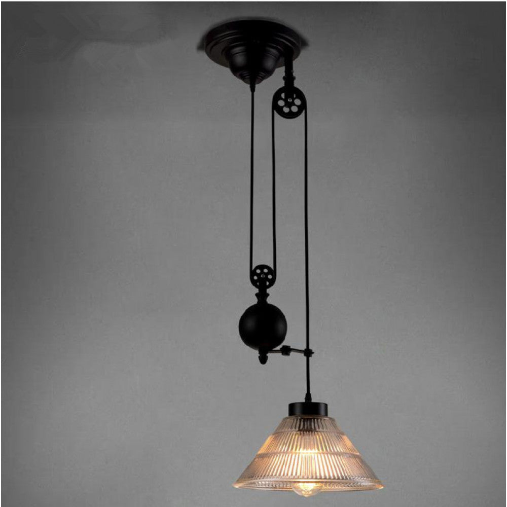Industrial Metal and Glass Pulley Pendant - Single - Notbrand