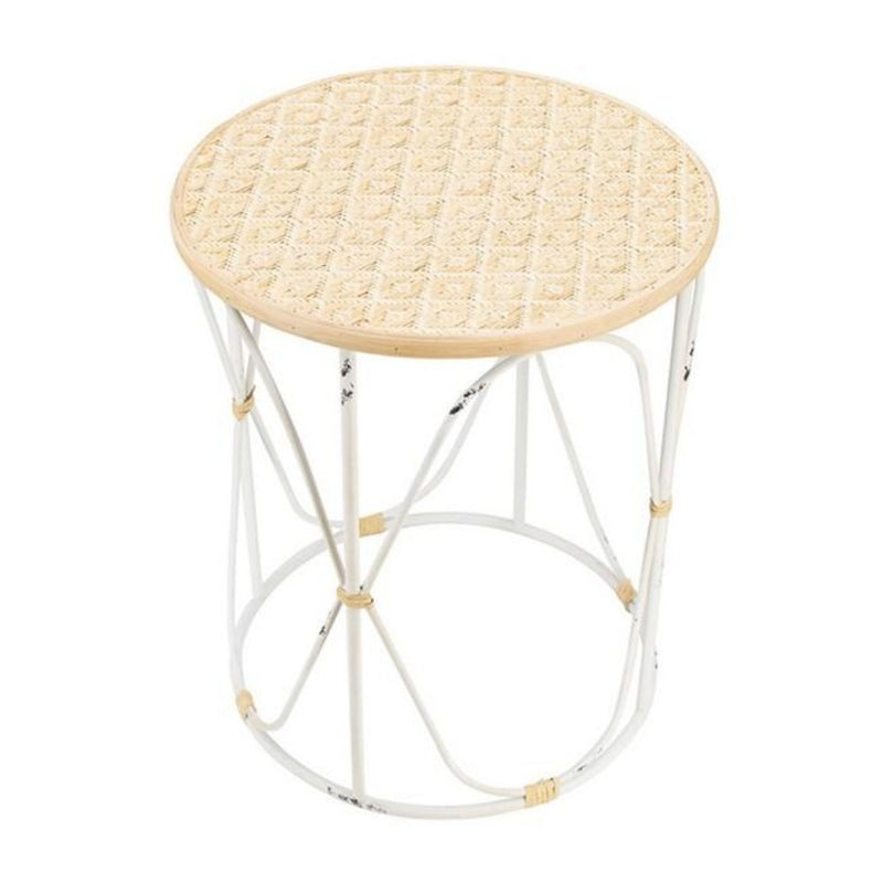 Set of 2 Bamboo Weave/Iron Side Tables Distressed White - Notbrand