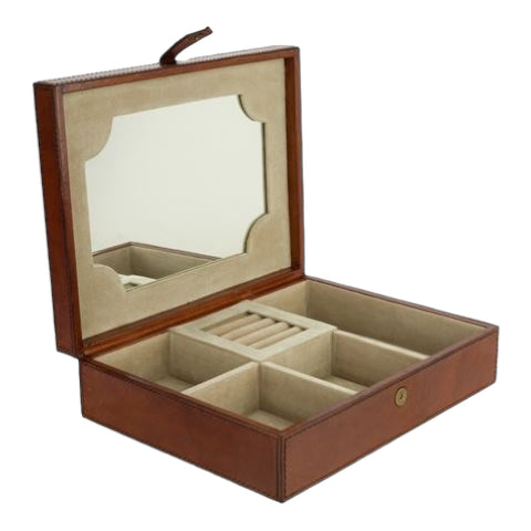 Tan Leather Jewellery Box with Mirror - Notbrand