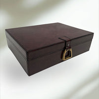 Dark Leather Jewellery Box with Mirror - Notbrand