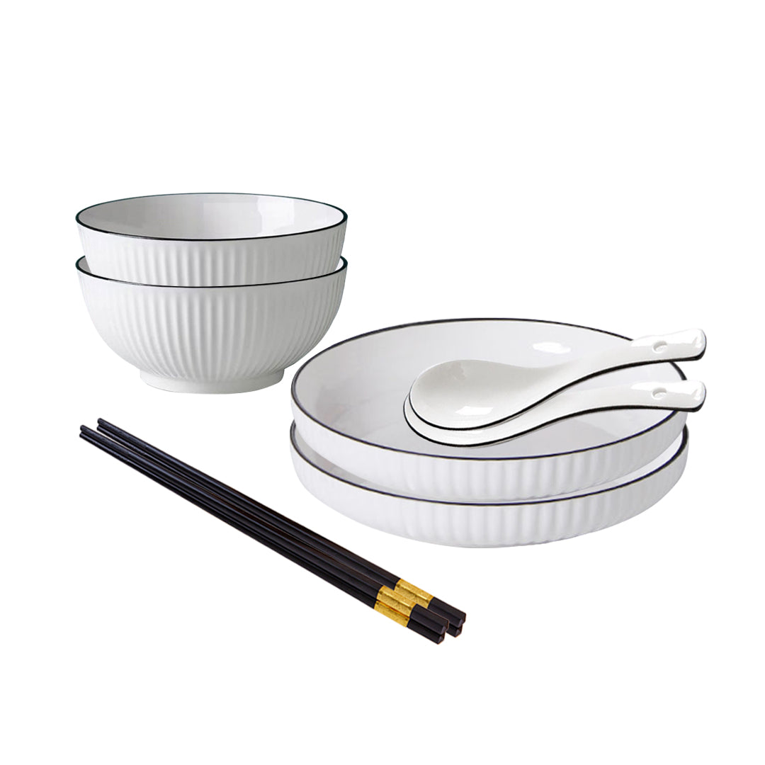 Japanese Style Ceramic Dinnerware Set in White - Set of 4 - Notbrand