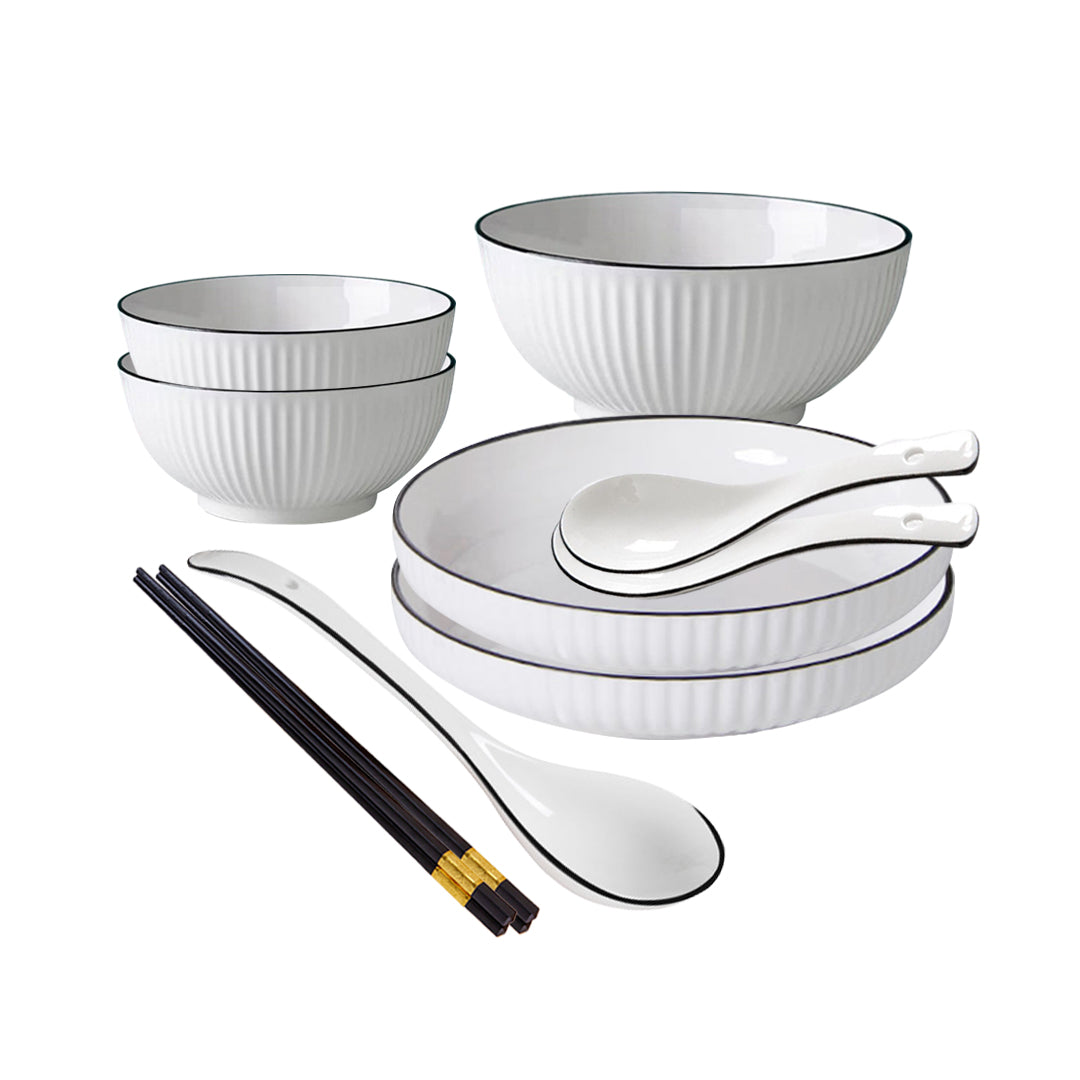 Japanese Style Ceramic Dinnerware Set in White - Set of 5 - Notbrand