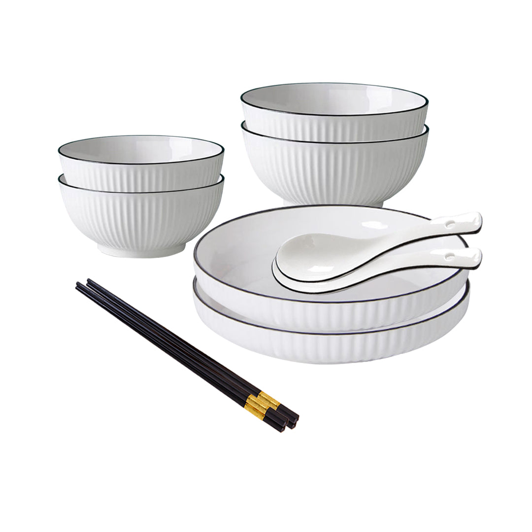 Japanese Style Ceramic Dinnerware Set in White - Set of 6 - Notbrand