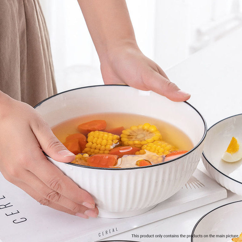 Japanese Style Ceramic Dinnerware Set in White - Set of 7 - Notbrand