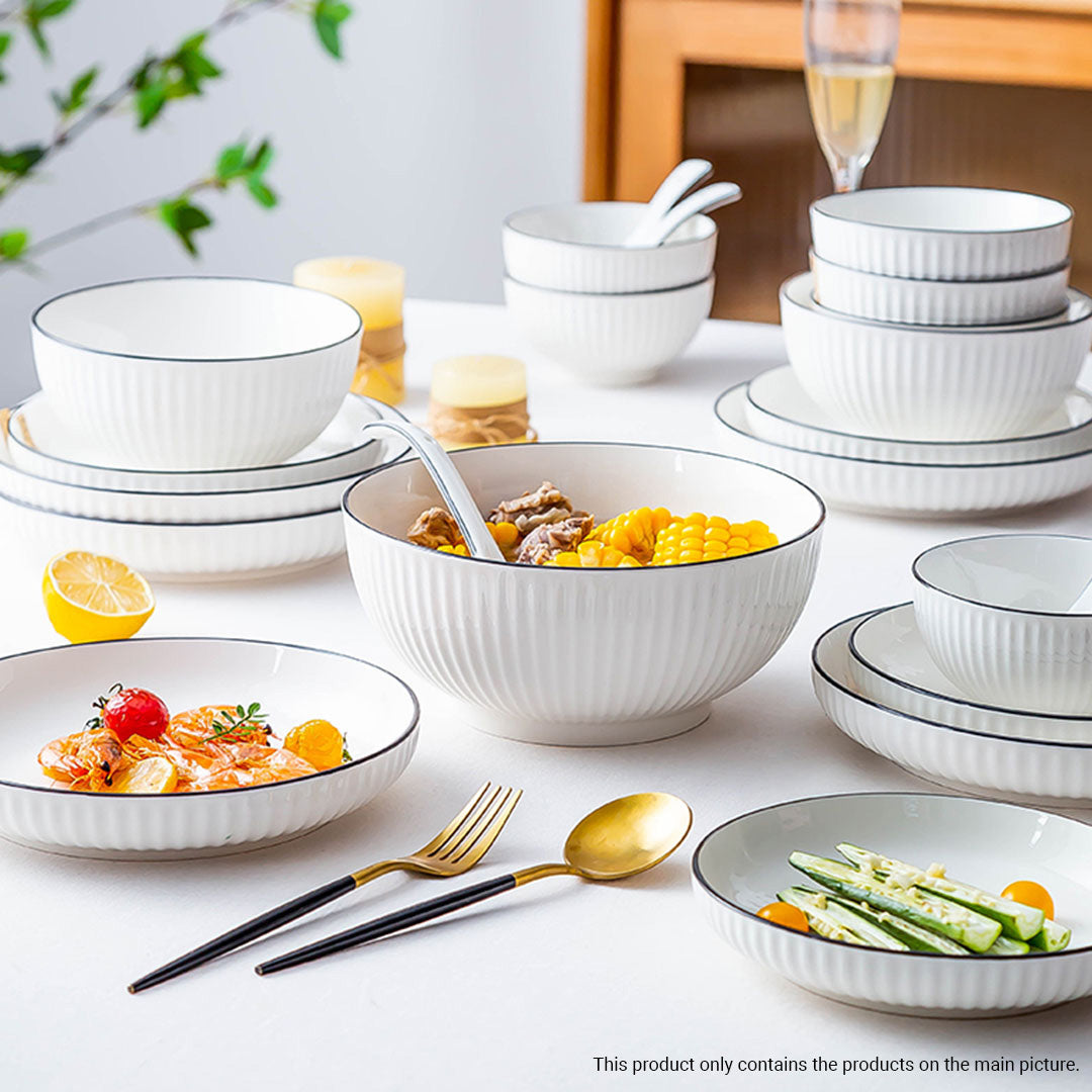 Japanese Style Ceramic Dinnerware Set in White - Set of 5 - Notbrand