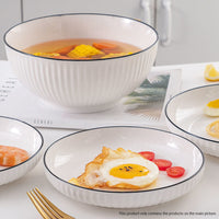 Japanese Style Ceramic Dinnerware Set in White - Set of 7 - Notbrand
