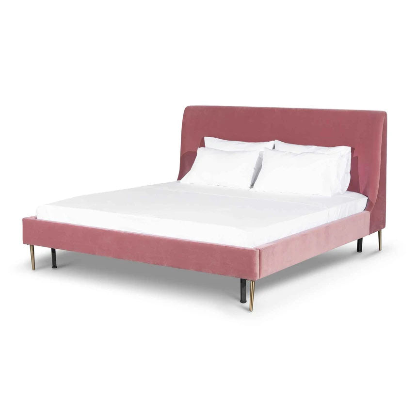 Uva Blush Peach Velvet Bed Frame - King - Notbrand