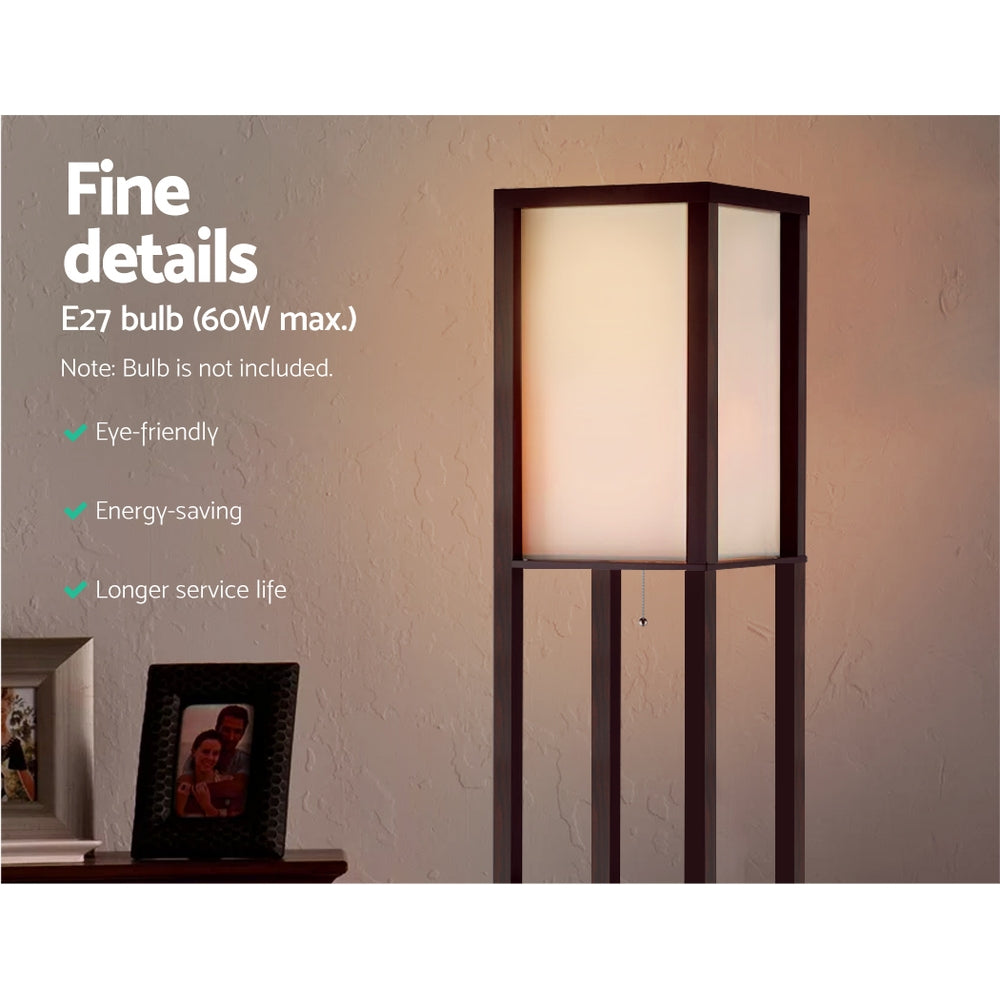 Blisk Wooden Floor Lamp with Shelf Storage - Brown - Notbrand