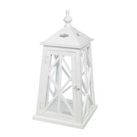 Lantern Wooden Tudor Pyramid White (25x25x50cmH) - Notbrand