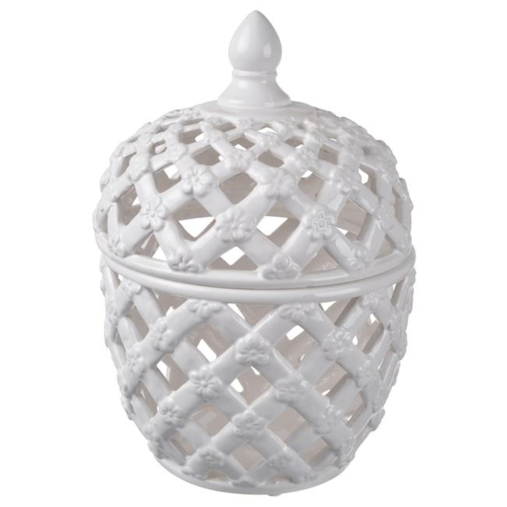 Lattice Ceramic Lidded Jar in White - Large - Notbrand