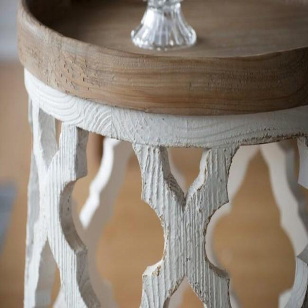 Lattice Fir Wood Shabby Round Side Table - White - Notbrand