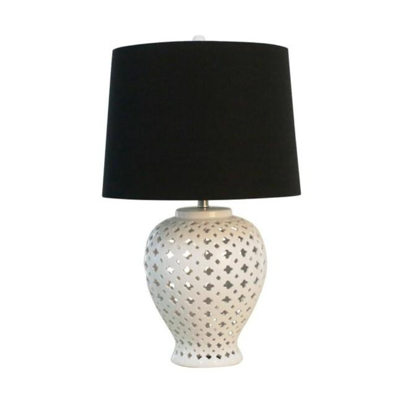 Lattice Tall White Table Lamp w/Black Shade - Notbrand