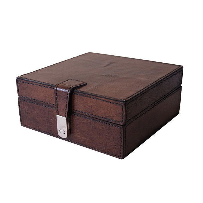 Dark Leather Square Storage Box - Notbrand