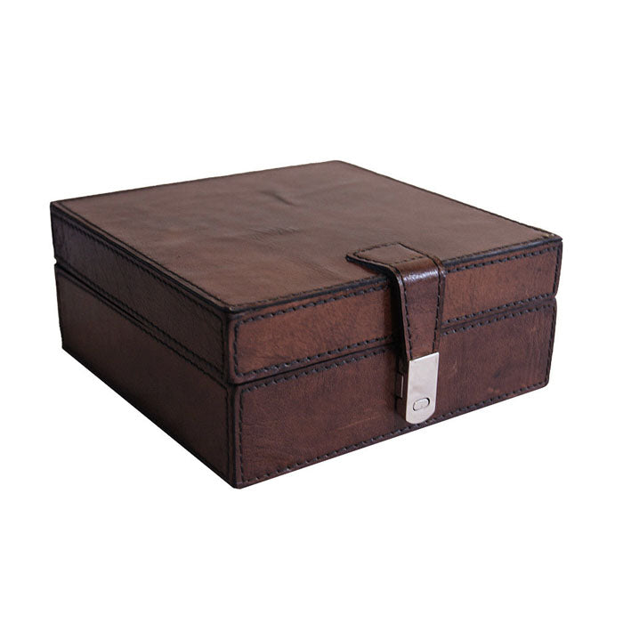 Dark Leather Square Storage Box - Notbrand