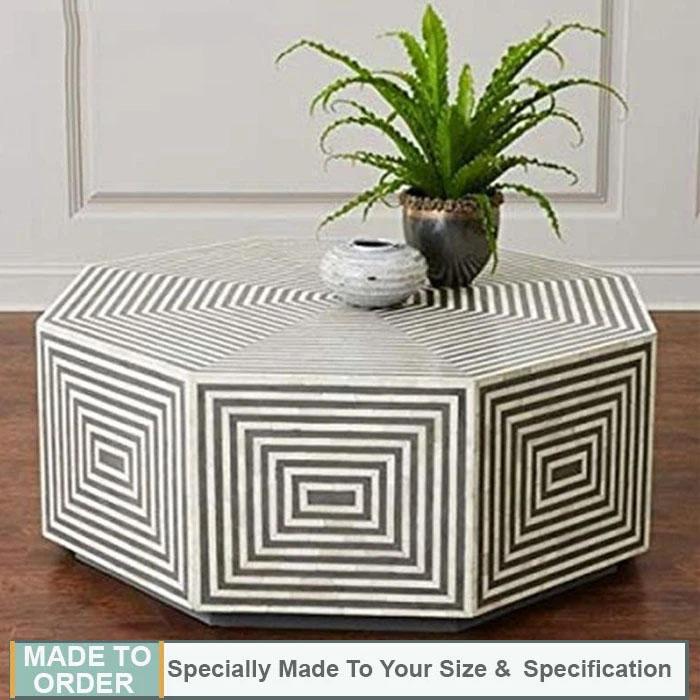 Lydia Octagonal Bone Inlay Coffee Table Stripe Design Black - Notbrand